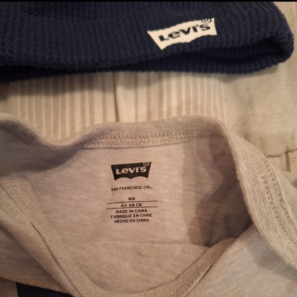 Levi's Blue Beanie and Gray Shirt Set